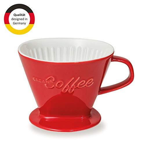 Creano Filtro per Caffè in Porcellana, Misura Filtro 4 (Rosso) Disponibile in 6 Colori