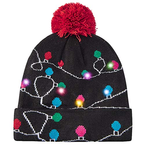 AIDEAONE Berretto da Maglione Brutto Lavorato a Maglia Light-up Cartoon Pattern Christmas Light Hat per Lightshow del Partito