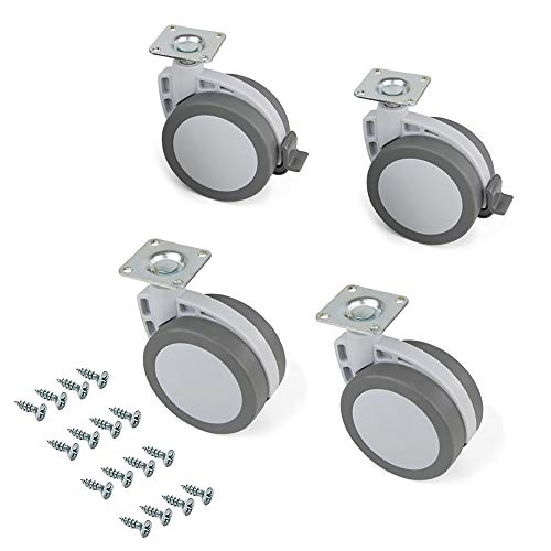 Emuca 2037921 Set di 4 Rotelle Pivotanti Grigie per Mobile con Piastra di Assemblaggio e Cuscinetto a Sfere, Diametro 80 mm