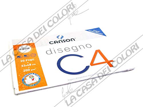 Canson - Album a 4 Angoli, Disegno C4, Liscio, 20 Fogli, 200 G/Mq, 33x48 cm