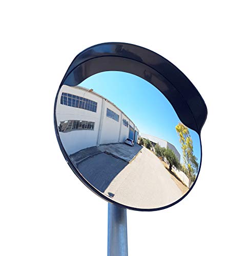 SNS SAFETY LTD Specchio convesso da traffico in policarbonato, di colore nero, diametro 60 cm, per la sicurezza in strada e per i negozi, con staffa di fissaggio regolabile per palo da 60 mm.