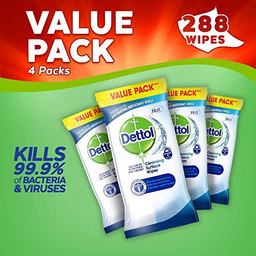 Dettol Wipes - Salviette disinfettanti antibatteriche, confezione da 4 x 72, totale 288 salviette