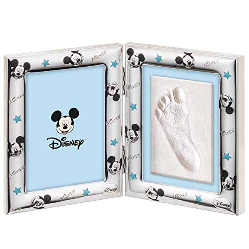 Disney Baby - Topolino Mickey Mouse - Cornice in Argento con Kit Impronte per Neonato e Bambino - Portafoto impronta della manina e del piedino del bebè – perfetta idea regalo per nascita, battesimo