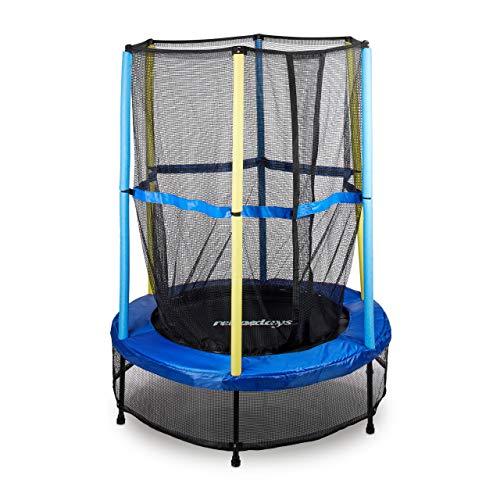 Relaxdays 10020804, Trampolino da Esterno con Tappeto Elastico, Rete di Protezione Unisex Bambini, Nero/Giallo/Blu, 172 x 143 x 143 cm