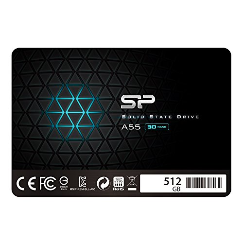 Silicon Power SSD 512GB 3D NAND A55 SLC Cache Performance Boost 2.5 Pollici SATA III 7mm (0.28