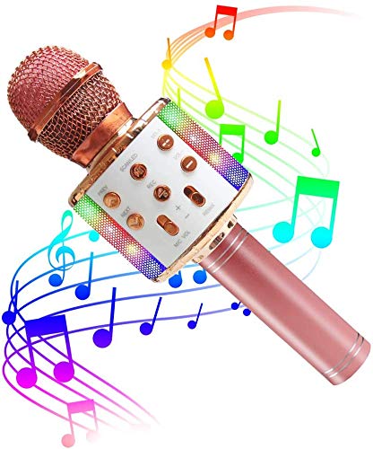 SunTop Microfono Karaoke, Bluetooth Wireless Microfono con LED Lampada Flash, Portatile Karaoke Player con Altoparlante con Altoparlante Funzione di Registrazione Luci LED per Cantare Party Player