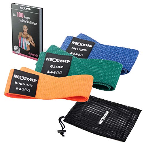 NEOLYMP Bande Elastiche Fitness per Lo Sport Professionale + Bande Elastiche Resistenza + E-Book con Oltre 100 Esercizi (Set di 3 (Blu/Verde/Arancione))