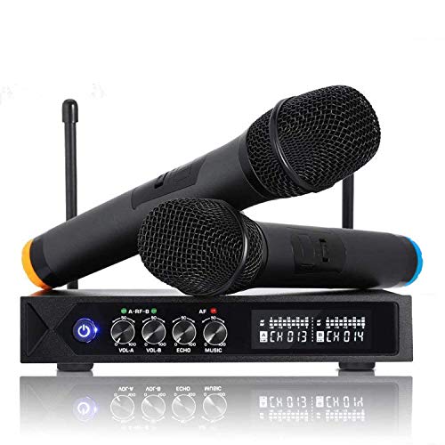 ROXTAK Microfono Karaoke Professionale, Senza Fili Bluetooth 4.1con 2 UHF Microfoni per Karaoke,Festa,Conferenza,Spettacolo,Bar, Riunione,Studio
