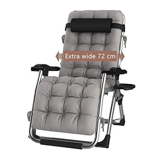 DQCHAIR Lettino Prendisole Pieghevole a gravità Zero sedie reclinabili per Spiaggia Patio Giardino Campeggio Esterno Portatile Sedia a Sdraio da casa Supporta 200kg Nero (Colore : with Gray Cushions)