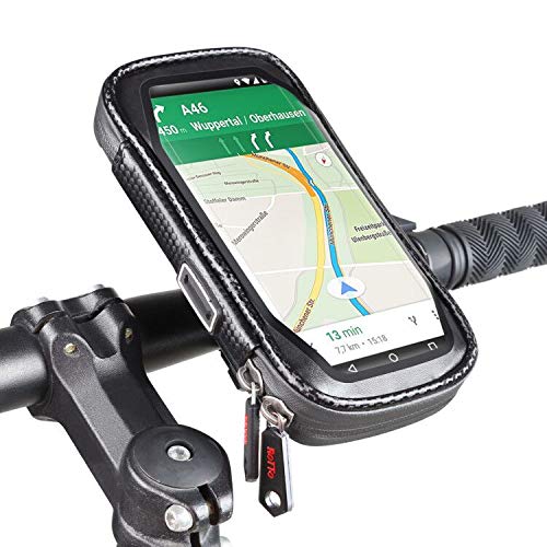 ROTTO Porta Cellulare Bici Supporto Telefono Bicicletta Borse Manubrio Impermeabile con 360°Rotazione (Nero, L)