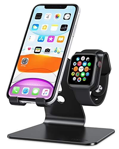 OMOTON 2 in 1 Supporto per Apple Watch, Stand Tavolo per iPhone e iWatch, Dock per Apple Watch 5/4/3/2/1(38 mm / 40 mm / 42 mm / 44 mm), Stand Compatibile con iPhone 11 PRO, XS Max, XS, X, XR, 8, Nero