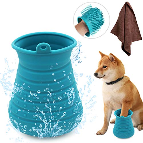 Idepet - Spazzola per la pulizia delle zampe di cane, con asciugamano per animali domestici, per massaggi e toelettatura di cani e gatti, per pulire artigli sporchi