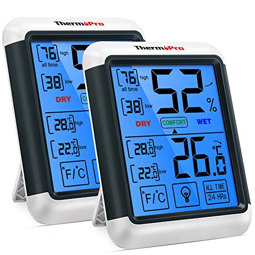 ThermoPro TP55 2 Pezzi Termometro Igrometro Digitale da Interno per Casa Misuratore di umidità e Temperatura da Ambiente Termoigrometro Professionale con Schermo Touchscreen e Retroilluminazione
