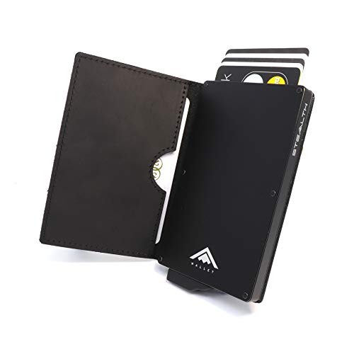 STEALTH WALLET Porta Carte RFID - Portafogli Titolare della Carta Credito Minimalisti con Protezione del Blocco NFC (Nero con Pelle di Cavallo Pazzo Pieno Fiore)