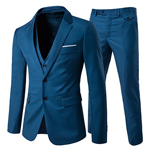 Cloudstyle, completo da uomo con vestibilità moderna, in 3 pezzi con giacca, gilè e pantaloni Blue 2 3XL