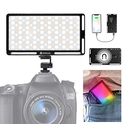 Moman RGB Faretto-Led-Luce-Video-Fotografia con Funzione Power Bank, Pannello Led DSLR 3000K-6500K CRI 96+, LED Reflex Portatile Super Compatto 190g con Schermo OLED, Cavo di Tipo C Incluso