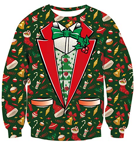 TUONROAD Donna Christmas Sweatshirt 3D Stampato Ugly Xmas Pullover Uomo Crewneck Funny Sweater Maglione di Natale Unisex - L