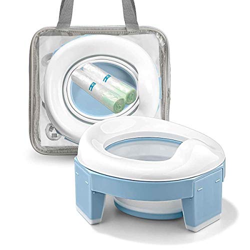Vasino Portatile da Viaggio Sedile per Bambini 3-in-1 Riduttore Water Allenamento WC Toilette Pieghevole Riutilizzabile Liner (Blu Colore)