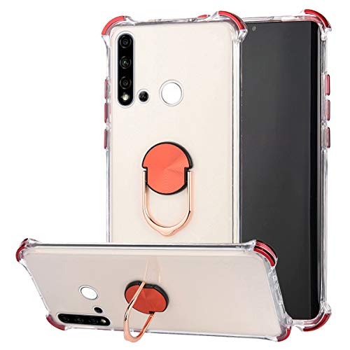 Robinsoni Cover Compatibile con Huawei P20 Lite 2019 Clear Silicone Transparent Cover con Anello Airbag a Quattro Angoli AntiGraffio Antiurto Cover Ultra Sottile Morbido Bumper Case con Anello Rosso