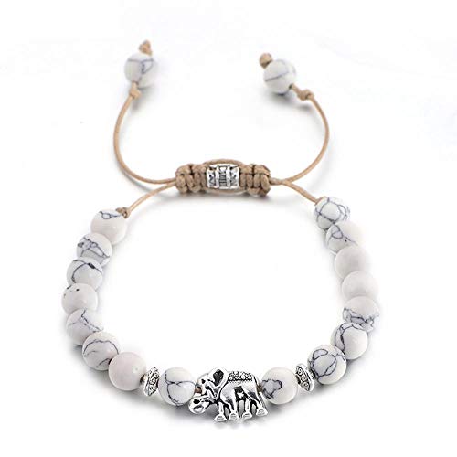 CHEMOXING Cute Elephant Charm Bracelet Men Jewelry Natural White Stone Beaded Rope Braiding Bracelet Brand Pulsera Hombr