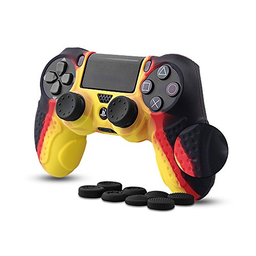 Custodia in Pelle per Controller PS4 CHINFAI con 8 Prese per Il Pollice, Custodia Protettiva in Silicone per Impugnatura in Silicone Antiscivolo per Controller Sony PS4 / Slim/PRO (Camouflage Rosso)