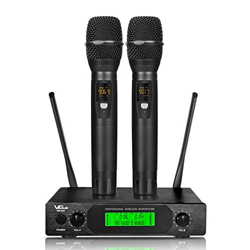 Microfono wireless, set di microfoni dinamici professionali UHF VeGue con microfoni in metallo, funzionamento lungo, ideale per Karaoke, Bambino Piccolo,Feste, DJ, Chiesa, Matrimonio