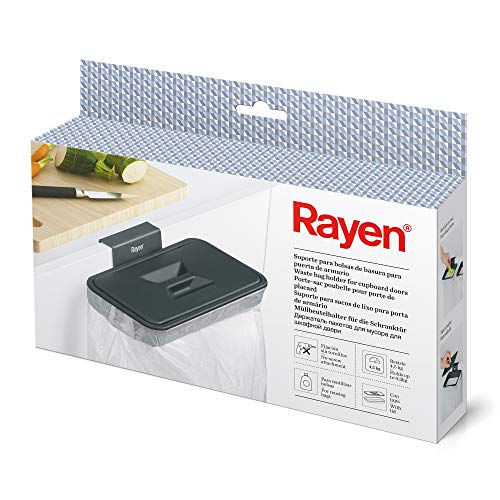 Rayen Supporto per sacchi della spazzatura per sportello dell'armadio, grigio scuro, dimensioni: 24,5 x 13,5 x 5,5 cm