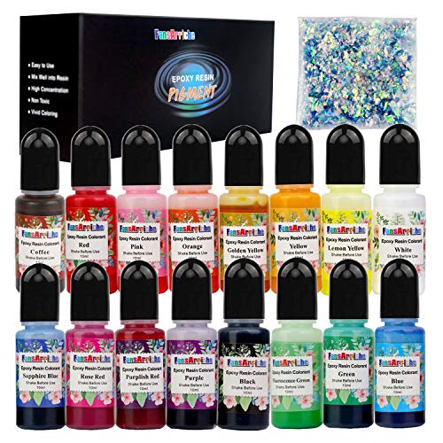 Coloranti per Resina Epossidica - 16 Colori Pigmento Resina Epossidica Liquido per Resina Bicomponente Art - Colorante Resina Concentrata per Gioielli Fai da Te, Creazioni Artistiche - 10ml Ciascuno