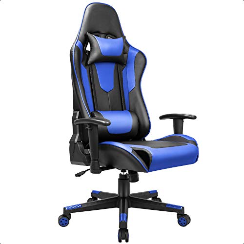 BASETBL Sedia Gaming, Sedia da Ufficio Ergonomica, Schienale e Altezza Regolabile, 360° Girevole, Sedia da Gioco di PU con Poggiatesta e Supporto Lombare, Capacità di Carico di 150 kg (Blu)