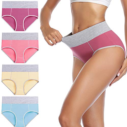 wirarpa Mutande Donna Culotte Vita Alta in Cotone Pacco da 4 Taglia L