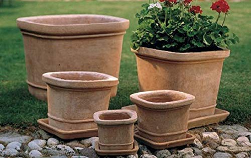 VASO QUADRATO IN TERRACOTTA + SOTTOVASO QUADRO IN TERRACOTTA, LATO CM.25 X 25, ALTEZZA CM. 20. FATTO A MANO. CUBO PER PIANTE E FIORI. GIARDINAGGIO