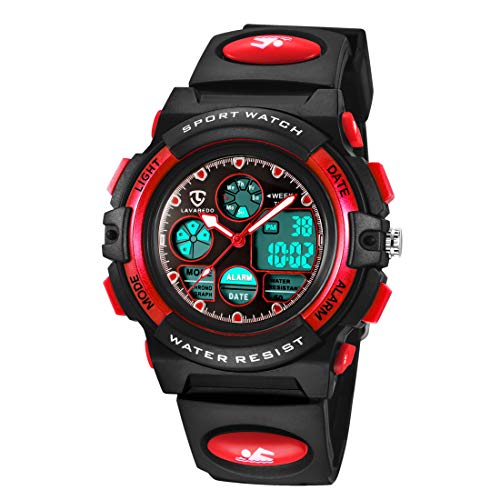 Orologi per bambini, ragazzi e adolescenti, orologio digitale multifunzione, impermeabile, elettronico, con luce LED, sveglia e calendario, per bambini (rosso)