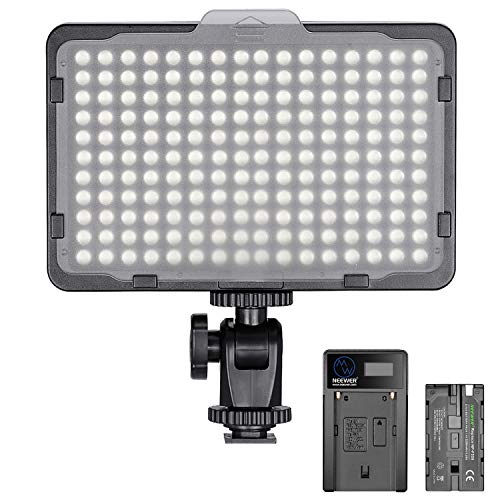 Neewer Pannello Luce 176 LED Dimmerabile 5600K On-camera con Batteria 2200mAh & Caricabatterie a USB, per Fotografia Reflex Digitali Canon Nikon Pentax Panasonic Sony ecc.