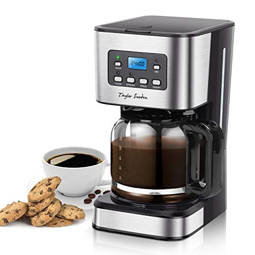 Taylor Swoden Darcy - Macchina da caffè 950W con filtro riutilizzabile e piatto base caldo, capacità 1,5 litri, sistema antigoccia, timer, senza BPA, nero