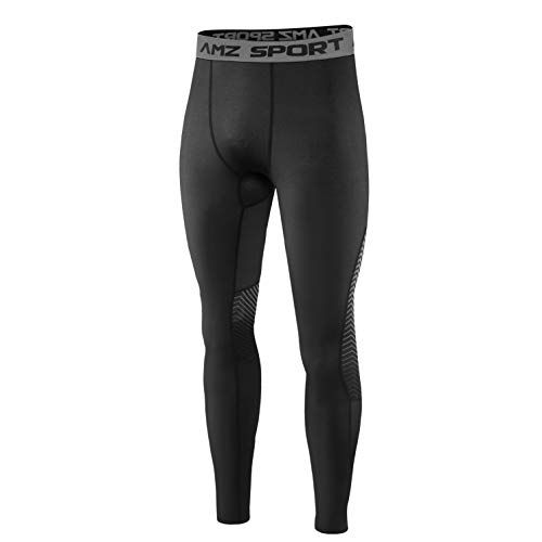 AMZSPORT Pantaloni Compressione Termica da Uomo in Pile Base Layer Collant Leggings da Corsa Invernali, Nero S