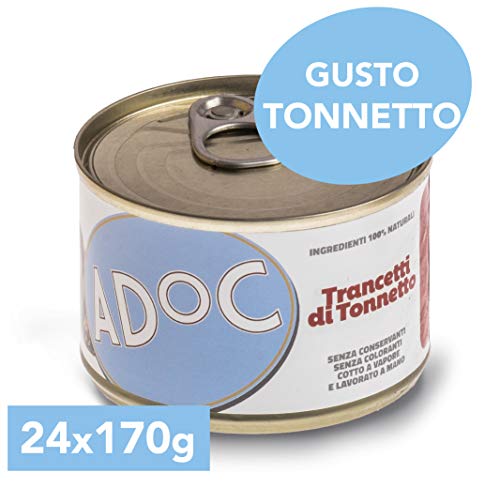 Adoc - Cibo Umido per Cani Adulti con Ingredienti Naturali Trancetti di Tonnetto - 24 lattine da 170gr