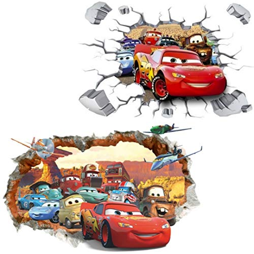 Kibi 2PCS 3D Adesivo da Parete Cars Adesivi Muro Cars Disney Camera dei Bambini Stickers Murali Cars Rimovibili Adesivi Muro Cars 3 Adesivi Murali Saetta McQueen