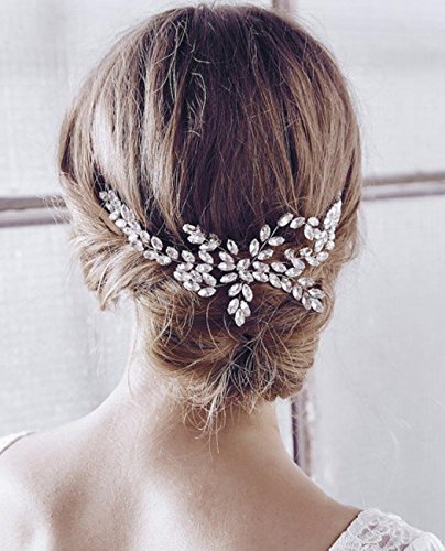 Aukmla -  Pettinino/fermaglio da sposa con perline, attraente accessorio per capelli per spose e damigelle (colore argento)
