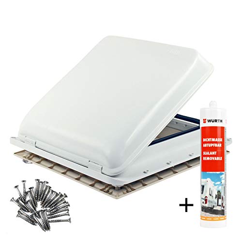 Fiamma Vent, lucernario per roulotte o camper, 40 x 40 cm, colore bianco, con sigillante Dekalin e viti