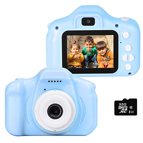 le-idea Fotocamera per Bambini, Bambini Fotocamera Digitale Portatile Selfie Videocamera 1080P HD / Doppia Fotocamera da 12 MP / IPS Screen da 2 Pollici / Scheda TF 32G Inclusa (Blu)
