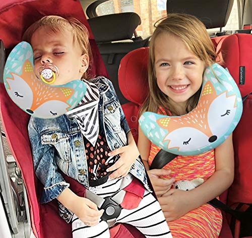 Brunoko Protezione sedile auto bambini + Poggiatesta auto bambini Set - Organizzatore e cuscino per passeggino e auto perfetti per i bambini che viaggiano - Progettato in Spagna