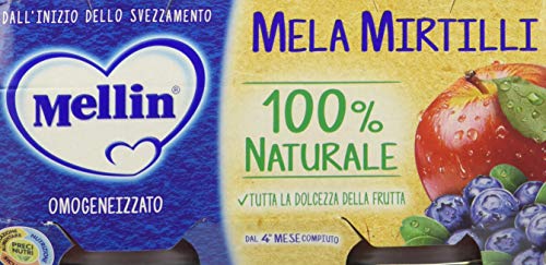 Mellin Omogeneizzato di Frutta Mela Mirtillo 100% Naturale – 24 Vasetti da 100 gr