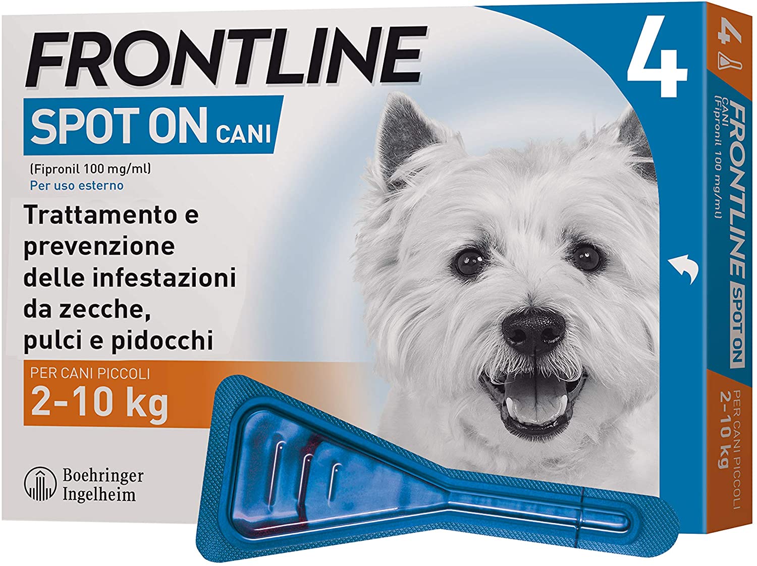Frontline | Spot On Cani e Cuccioli | Protezione da zecche, pulci e pidocchi | 4 Pipette | Cane S (2 - 10 kg)