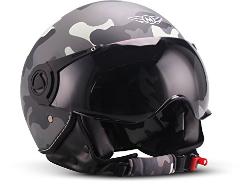 MOTO Helmets® H44 „Camouflage“ · Casco · Jet omologato Moto Demi-Jet Vintage Scooter Motorino Motocicletta Helmet Piloto Urbano Helm Urban · ECE 22.05 Visor Click-n-Secure Borsa M (57-58cm)