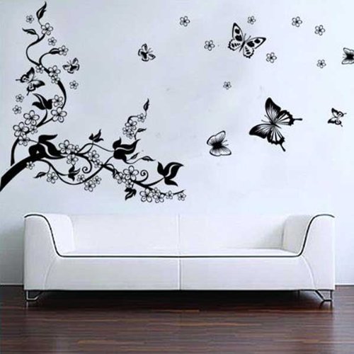 Romantico adesivo calcomania per decorare la parete, albero e farfalle F