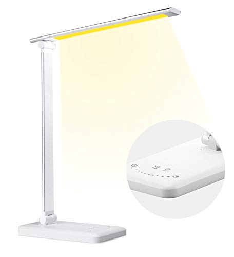 Lampada da Scrivania LED, USB Ricaricabile Lampada da Tavolo con 5 Modalità Graduali di Colore e 10 Livelli Dimmerabil, Timer 30/60 mins, Funzione di Memoria, Desk Lamp Touch Control Dimmerabile