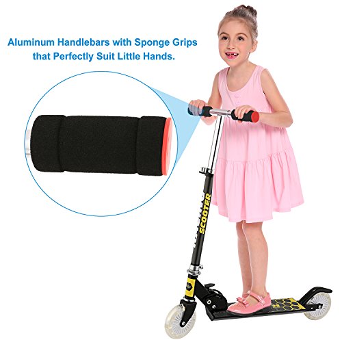 Profun Monopattino Pieghevole per Bambini Scooter Regolabile in Altezza con 2 Ruote con LED ABEC-7 per Bambini 3-7 Anni (Nero)