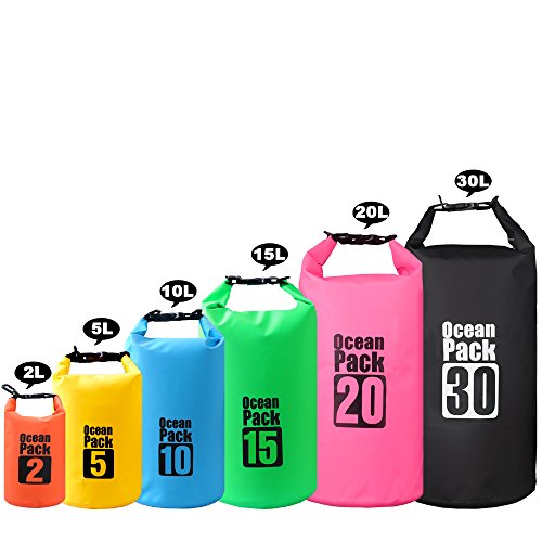 2L/5L/10L/15L/20L/30L 500d Telone heavey-duty PVC Borse Impermeabili Dry Bag Sacco per Canottaggio/Vela/Kayak/Rafting/Nuoto/campeggio/pesca/Snowboard (Nero, 2L)