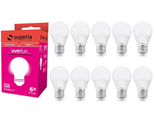 Superia Lampadina LED E27 Sfera, 6W (Equivalenti 40W), Luce Calda 3000K, 470 lumen, SE27C, Pacco da 10