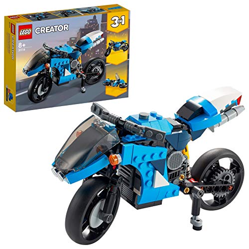 LEGO Creator 3 in 1 Superbike, Moto Classica e Hoverbike, Veicoli Giocattolo, Costruzioni per Bambini, 31114
